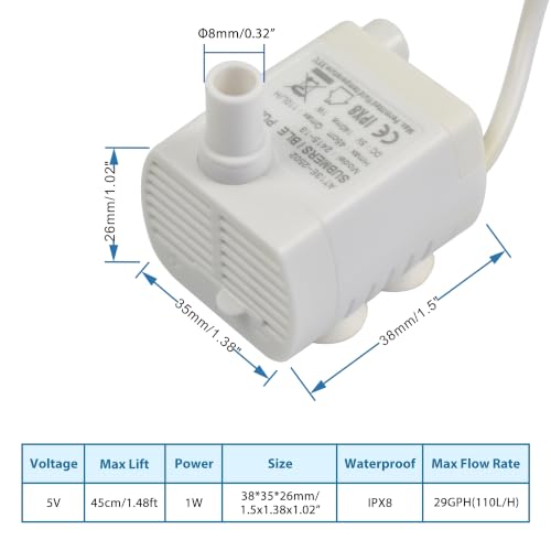 CONQUERALL 2PCS DC 5V USB Cat Drinking Fountain Replacement Pump with LED 29GPH 1W 1.5ft for Aquarium (White) - color: Usb 5v 1w 110l/H 45cm Head (White), size: 2PCS