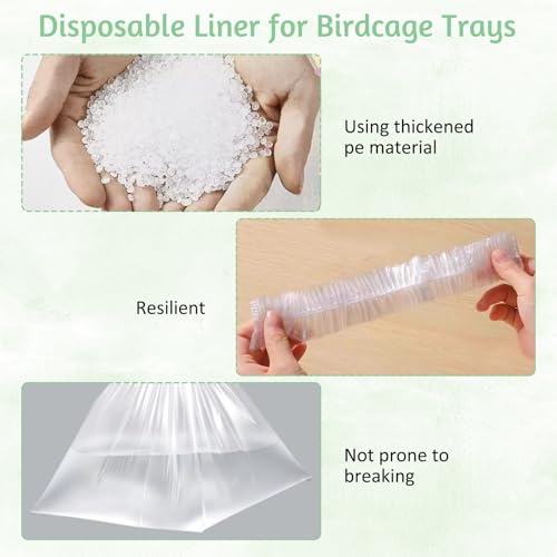 Tfwadmx 20 PCS Disposable Bird Cage Liner Bags 34'' x 22'' Plastic Parakeet Cage Tray Liners Oversized Plastic Tray Covers for Birdcage Parrots Cockatiels