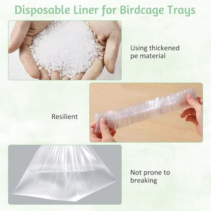 Tfwadmx 20 PCS Disposable Bird Cage Liner Bags 34'' x 22'' Plastic Parakeet Cage Tray Liners Oversized Plastic Tray Covers for Birdcage Parrots Cockatiels