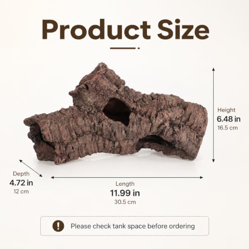 Large Reptile Resin Log Cave, 12 Inch Terrarium Hideout with 5 Openings, Faux Bark Aquarium Cave Decor for Bearded Dragon, Gecko, Snake, Lizard, Turtle, Fish .00 X 6.49 X 4.72 in Brown