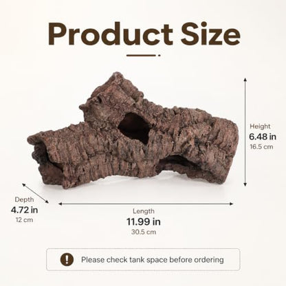 Large Reptile Resin Log Cave, 12 Inch Terrarium Hideout with 5 Openings, Faux Bark Aquarium Cave Decor for Bearded Dragon, Gecko, Snake, Lizard, Turtle, Fish .00 X 6.49 X 4.72 in Brown