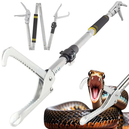 Snake Grabber Tool, 69" Snake Tongs Grabber for Rattlesnake Heavy Duty Professional Folding Snake Feeding Tongs Wide Jaw Snake Handling Tool Long Hndle Stainless Steel Tube Sponge Handle - color: BLACK