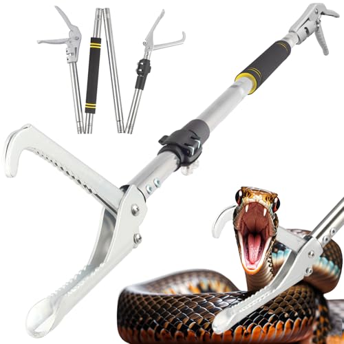 Snake Grabber Tool, 69" Snake Tongs Grabber for Rattlesnake Heavy Duty Professional Folding Snake Feeding Tongs Wide Jaw Snake Handling Tool Long Hndle Stainless Steel Tube Sponge Handle - color: BLACK