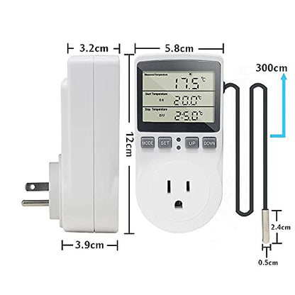 Digital Thermostat Plug Socket Temperature Controller Outlet 3m Probe 120V 15A 1800W C F Heating Cooling Control for Incubator Brewing Incubator Greenhouse Terrarium Heat Mat - style: KT3100 No backlight