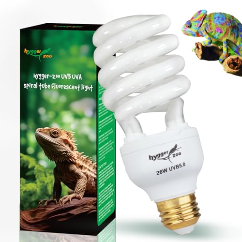UVB Bulb for Reptiles, 5.0 26W UVB Light for Reptiles, Hygger zoo UVA UVB Reptile Light Bulb Reptile UVB Bulb UVB Light for Hermit Crab Snake Chameleon Reptile Lamp Terrarium Lamp for Tropical Reptile - size: 5.0-26W