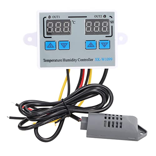 Digital Temperature Humidity Controller | Intelligent Thermostat Switch 12V 220W | Dual Display for Greenhouse / Reptile Enclosure / Incubator | PC ABS Fireproof Shell