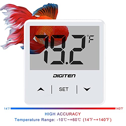 DIGITEN Aquarium Thermometer Digital Fish Tank Thermometer with Large LCD Display Stick On Water Terrarium Temperature Sensor Gauge for Reptiles Turtle Amphibians - color: White