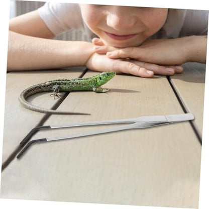 Angoily 2pcs Stainless Steel Reptile Feeding Tongs Non Slip Tweezers with Rubber Tips for Gentle Feeding of Snakes Lizards and Turtles Durable Portable for Terrarium Accessories