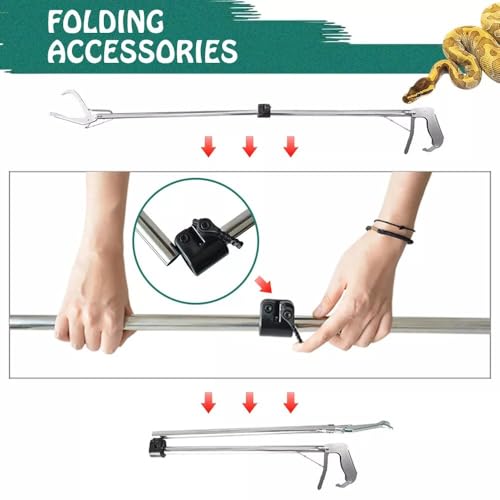 52“ Snake Tongs Collapsible Grabber, Professional Reptile Snake Catcher Wide Jaw Handling Tool, Stainless Steel Snake Hook