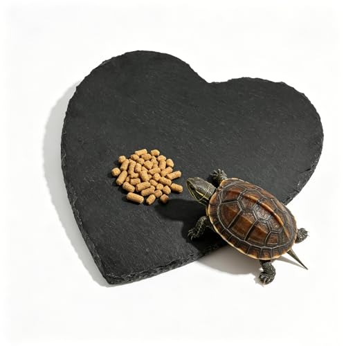 Tortoise Habitat Accessories, 8" x 7.8" Reptile Basking Platform Rock Plate, Heart Shape Natural Rock Reptile Food Dish, Habitat Decor for Turtle Bearded Creature Chameleon Frog Gecko Hermit Crab