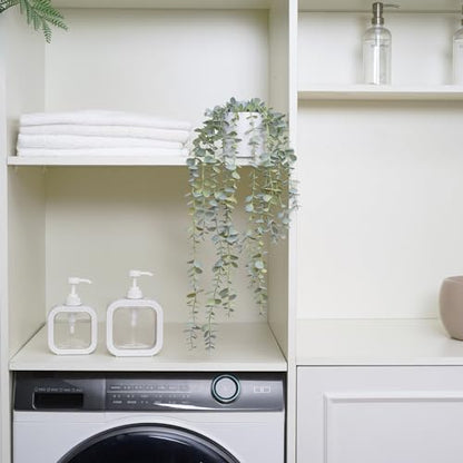Faux Ivy Eucalyptus Vine Fake Hanging Plants in White Pot, Medium | Decorative Hanging Plants, Fake Greenery, For Shelf - size: Medium