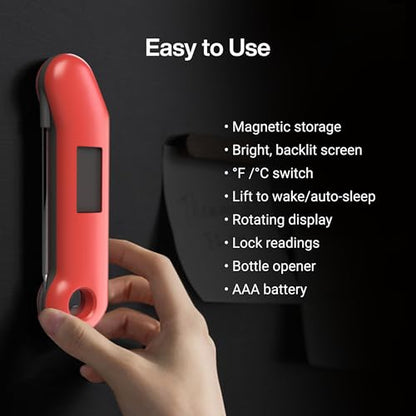 ThermoMaven ProfessionaI Meat Thermometer Digital, 3X Faster 0.5 Sec Instant Read, NIST Certified Accuracy ±0.5°F, 100% Waterproof Probe, Auto-Rotate Bright Indicator, for Candy/Grill/BBQ, Red & Gray - color: Red & Gray