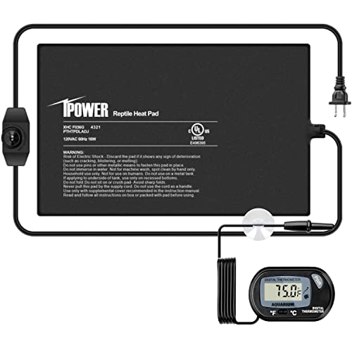 iPower 8 by 12-Inch Reptile Heat Mat with Temperature Adjustable Controller Knob, LCD Digital Aquarium Thermometer for Reptiles and Amphibians,Black