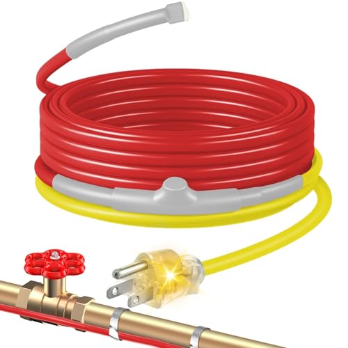 55 FT Heat Tape for Water Pipes, YeloDeer Electric Heating Cable with Thermostat for Metal and Plastic Home Pipes, Energy-Saving & Easy Installation Heated Trace ETL Listed, 120V 7W/FT
