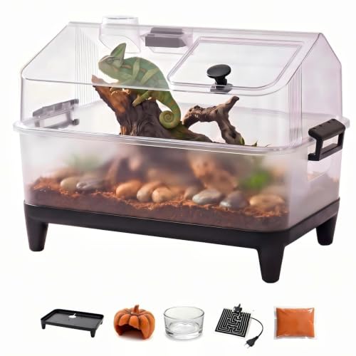 Garvee Reptile Tank Starter Kit, Reptile Terrarium with Lid, Heating Pad, Hygrometer, Bowl,Hide, Sand, Acrylic Small Reptile Habitat for Reptiles, Tarantula, Lizards, Frogs, Geckos or Hermit Crabs