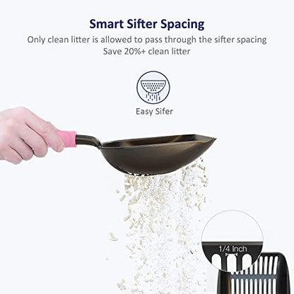 WePet Cat Litter Scoop, Non-Stick Plated Aluminum Alloy Sifter, Kitty Durable Metal Scooper, Deep Shovel, Long Handle, Kitten Pooper Lifter, Size Medium, Coated Black Body with Pink Handle - color: #10 Pink, size: Medium