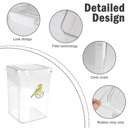 Bird Seed Storage Container-Airtight Bird Food Container-8.4lb/5 l Pet Food Storage Containers with Birds Seed Scoop-Wild Birds Dispenser-forPet Parakeets Finches Food Mealworms/Clear - size: 5L