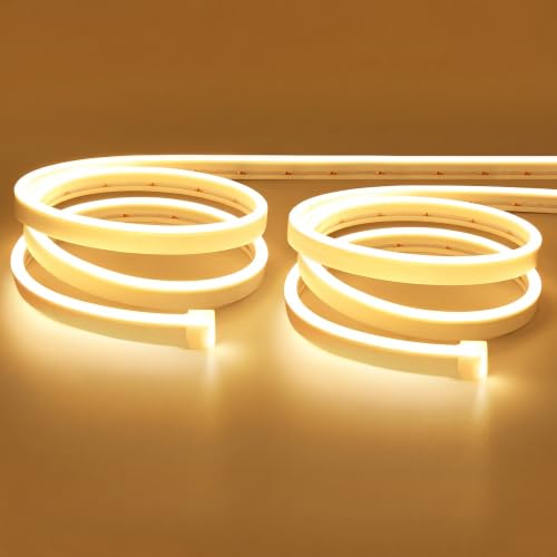 Lamomo Warm White Led Strip Lights 32.8Ft, 2 Roll Neon Rope Strip 0.39In/Cut, 12V Flex Waterproof Silicone DIY Neon Sign for Kitchen Bedroom Commercial Decor, 6mm Width（Power Adapter not Included） - color: Warm White, size: 2 Pack