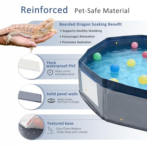 Eooqi Foldable Bearded Dragon Bathtub, Collapsible Reptile Bath Pool & Small Pet Water Tub, Portable Hard-Side Reptile Swimming Pool for Bearded Dragons, Hedgehogs and Hamsters (Gray, 19 x 3.5 in) - color: Gray