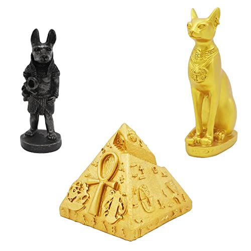 Egyptian Pyramid Anubis Bastet Fish Tank Decor Decorations (Set of 3) Statue Sculpture Reptile Turtle Lizard Spider Tanks Terrarium Ornament Pet - color: Pyramid Anubis Bastet