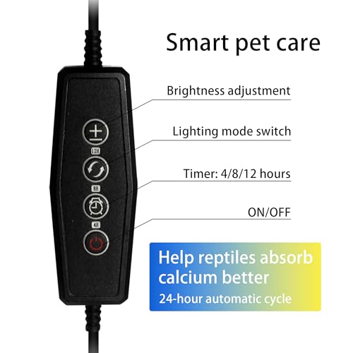 UVB Light for Reptiles, Dimmable LED UVB Lamp with 4/8/12H Timer, 8000H Lifespan, Full Spectrum Sunlight for Tortoise, Gecko, Bearded Dragon, 12W Reptile Lamp, 12IN - size: 12IN