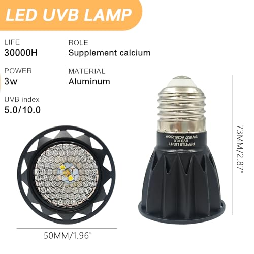 GARTO UVB Light for Reptiles, for E26, E27 Reptile Heat Lamp, Full Spectrum LED Light,UVA Daylight Basking Light for Dragon, 2urtle, Lizard, Gecko, Lizard (UVB-10.0)