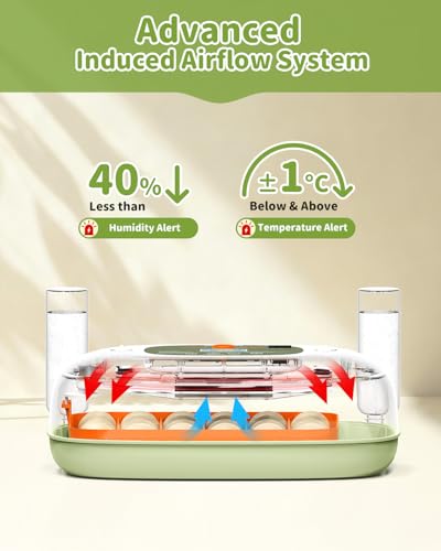 Egg Incubator for 24 Chicken Eggs with Automatic Turner, Digital Temperature Control & Humidity Display, Candler, Poultry Hatcher for Chicken, Duck, Quail, Birds (Green) - color: Green