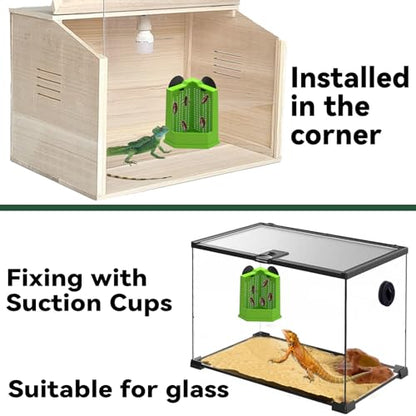Chameleon Feeder Bearded Dragon Box Reptile Feeder with Suction Cup, Wall Mounted Insect Feeder Escape-Proof Corner for Lizard, Iguana, Gecko, Frog (Medium)