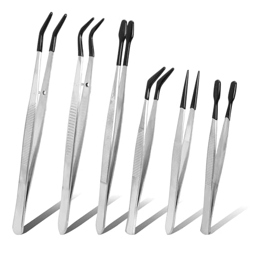 6PCS Rubber Tipped Tweezers Set, PVC Coated Non-Slip Precision Tweezers for Crafts, Jewelry Making, Electronics, and Lab Work