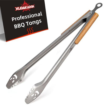 XUDAKAIXIN 25-Inch Very Long Stainless Steel BBQ Tongs with Extended Luxurious Acacia Handle – Durable and Easy-to-Clean Grilling Tool for Cooking, Kitchen Use, and Outdoor Barbecues - color: 25-Inch