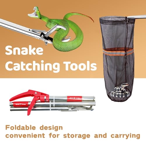 Snake Grabber Tool, 50'' Folding Snake Grabber Tongs with 72'' Detachable Stainless Steel Snake Catching Net for Corrosion Resistance High Load Capacity Easy to Clean and Maintain