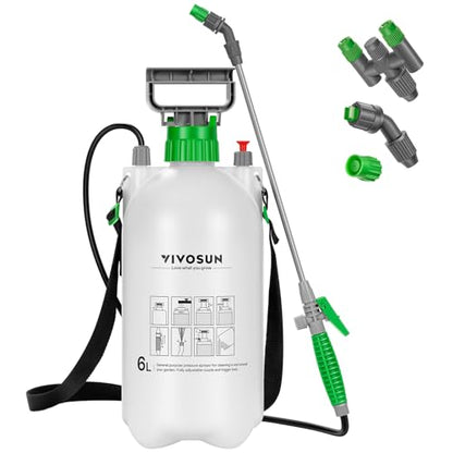 VIVOSUN 1.6 Gal/6L Pump Sprayer, Garden Water Sprayer for Plants, Weeds & Lawn Care, with 3 Nozzles, 50'' Long Hose & Pressure Relief Valve - size: 1.6 gal