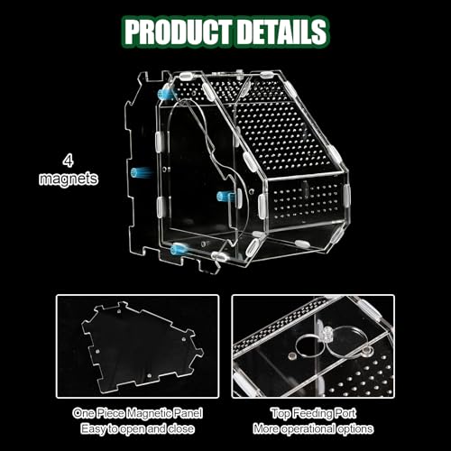 Heart Shaped Acrylic Tarantulas Enclosure, Magnetic Front Door Bug Habitat with Feeding Port, 3 Side Ventilated Bug Enclosure Kit for Geckos, Mantises, Snails, Other Small Pets