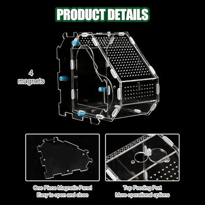 Heart Shaped Acrylic Tarantulas Enclosure, Magnetic Front Door Bug Habitat with Feeding Port, 3 Side Ventilated Bug Enclosure Kit for Geckos, Mantises, Snails, Other Small Pets