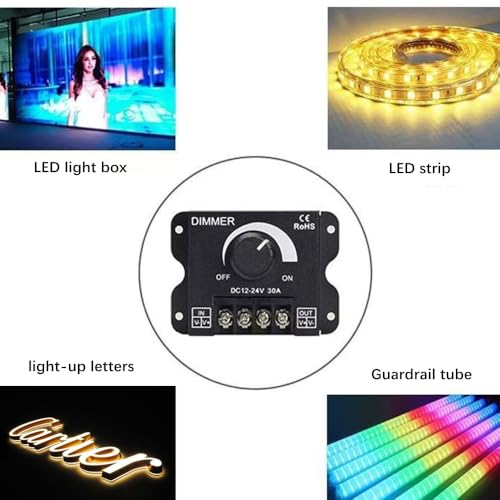 LED Dimmer Switch DC 12-24V 30A PWM Stepless Brightness Dimming Controller for Single Color LED Strip 5050/3528 Light, Wall Mounted, 1Pack - style: LED Dimmer Switch