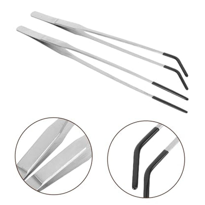 DOITOOL 2pcs Stainless Steel Aquarium Tweezers with Rubber Tips Curved Feeding Tongs for Reptiles Snakes and Aquatic Plants Handle Lightweight and Feeding Accessories