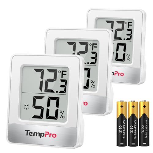 TempPro TP49 3 Pieces Digital Hygrometer Indoor Thermometer Humidity Meter Mini Hygrometer with Temperature and Humidity Monitor Outdoor and Room Thermometer Weather Station (Previously ThermoPro) - color: White Indoor Thermometer