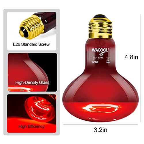 WACOOL 2 Pack Reptile Heat Lamp Bulbs,100W Infrared Basking Spot Light for Reptiles & Amphibians, Red Heat Lamp Bulb for Bearded Dragon Gecko Turtle Lizard - style: 100W-2 PACK