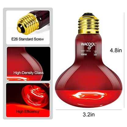 WACOOL 2 Pack Reptile Heat Lamp Bulbs,100W Infrared Basking Spot Light for Reptiles & Amphibians, Red Heat Lamp Bulb for Bearded Dragon Gecko Turtle Lizard - style: 100W-2 PACK