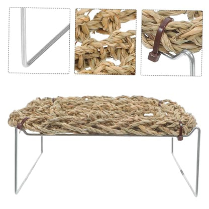 ABOOFAN Bearded Dragon Hammock Lounger with Sea Grass Bed and Metal Legs, Rectangle Reptile Basking Platform for Lizards, Leopard Gecko, Hermit Crab Habitat