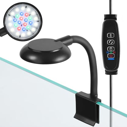 AQUANEAT Clip on Aquarium Light for up to 3 Gal Fish Tank, Auto On Off with Timer, Dimmable Small Fish Tank Light USB for Nano Tank (Small with Timer & Dimmer) - size: Small with Timer & Dimmer