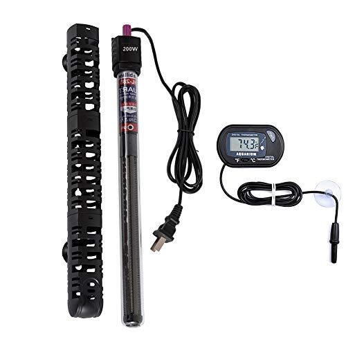 MQ Submersible Aquarium Heater Auto Thermostat, 200W Fish Tank Heater for 15 to 40 Gallon with LCD Digital Aquarium Thermometer, Shatter-Proof and Blast-Proof - size: 200W for 15-40 Gallon