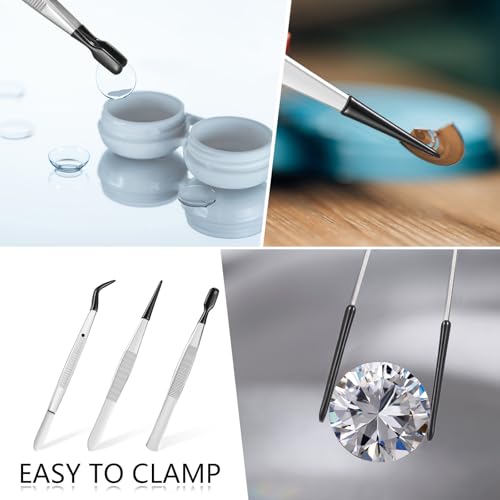 Honoson 3 Pieces Rubber Tipped Tweezers for Crafting Set - PVC Coated Flat, Straight & Bent Tips Stamps, Beads, Jewelry(Black) - color: Black