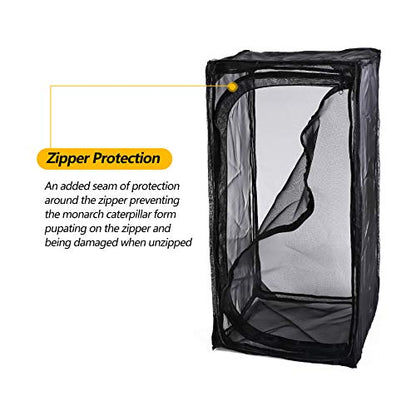 30" Heavy Duty Monarch Butterfly Habitat, Outdoor Collapsible Insect Mesh Cage Terrarium Pop-up with Zipper Protection and Unzip Bottom - size: 15 x 15 x 30 inches