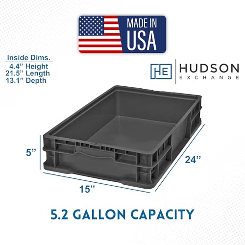 Hudson Exchange 24 x 15 x 5" (3 Pack, 5.2 Gallon) Straight Wall Handled Storage Container Tote, Black - color: Black