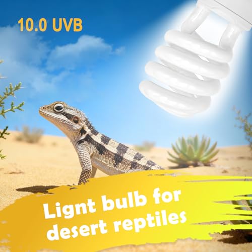 UVB Reptile Light, 10.0 26W UVA UVB Light for Reptiles, Spiral Compact Fluorescent UVB Bulb for Bearded Dragons Tortoise Lizards and Snakes - size: 6.5 in 10.0