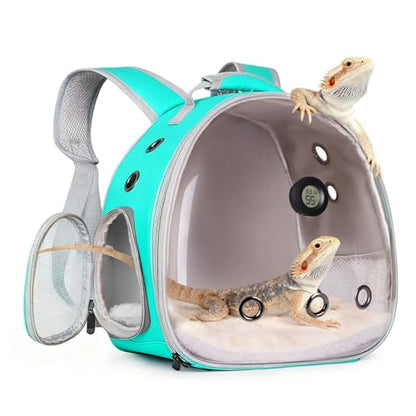 Bearded Dragon Travel Backpack Carrier with Reptile Thermometer and Humidity Gauge Lizard Travel Cage Space Capsule Clear Bubble Window Astronaut Reptile Bag for Ball Python (Green, Backpack) - color: Green, size: Backpack