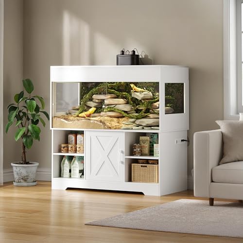Herture 120 Gallon Terrarium with Stand, 4x2x2 Reptile Enclosure Tank for Bearded Dragons Snakes Lizards, Large Vivarium Habitat with Storage & Power Strip White PX07RTW - color: White, size: 120 Gallon