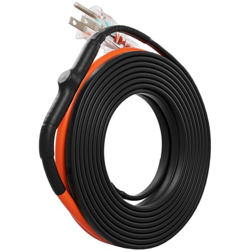 VEVOR Self-Regulating Pipe Heating Cable, 15FT 5W/FT Heat Tape for Pipes Freeze Protection, Water Pipe Heat Cable with Built-in Thermostat Protects PVC Hose, Metal and Plastic Pipe from Freezing - size: 15 Feet