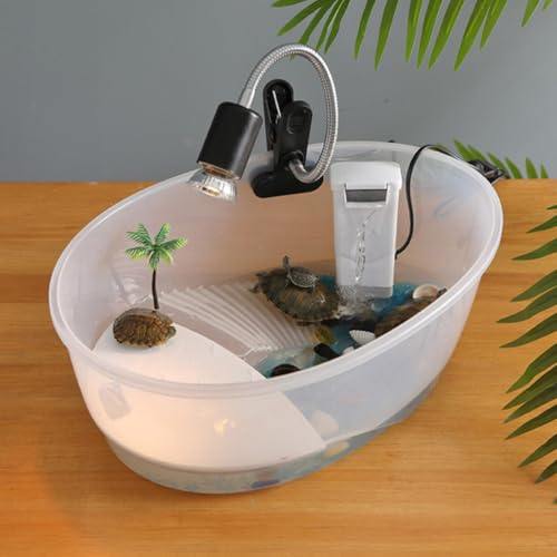 Plastic Reptile Pet Habitat Box and Prevents Escaping with Basking Platform and Swimming Area, Ventilated Turtle Tank Convenient to Clean for Turtles and Reptiles